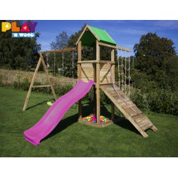 Balançoire Léa tour et portique + kit filet + plan incliné