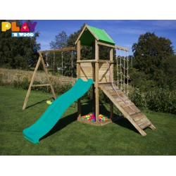 Balançoire Léa tour et portique + kit filet + plan incliné