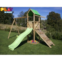 Balançoire Léa tour et portique + kit filet + plan incliné