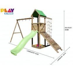 Balançoire Léa tour et portique + kit filet + plan incliné