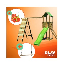 Léa speeltoren met zandbak, klimmuur, touwladder en accessoires PROMO PACK